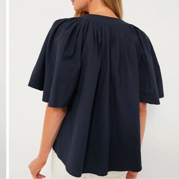 Pomander Place Tuckernuck Finley Flutter Sleeve Navy Blue Blouse Top - Picture 5 of 15